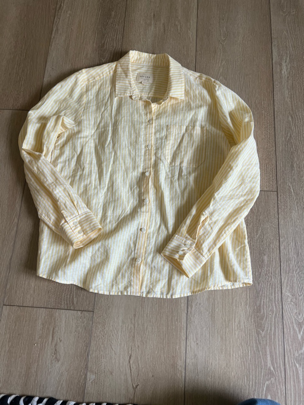 Sezane Yellow & White Tomboy Striped Button-Up Oxford Shirt Sz 44 - Picture 2 of 5